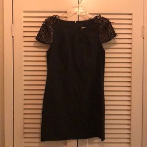 Tibi sample black embellished cap mini dress